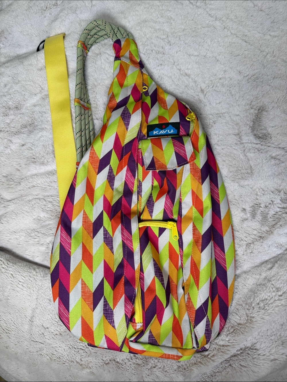 Kavu Bright Geo Chevron Rope Sling Bag - Yellow, Green, Purple, Orange, White